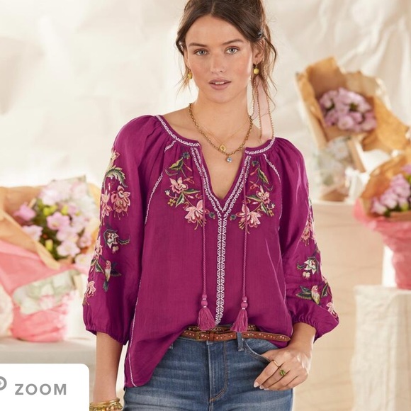 Sundance Tops - Sundance Shayda Embroidered Peasant Style Top Size S